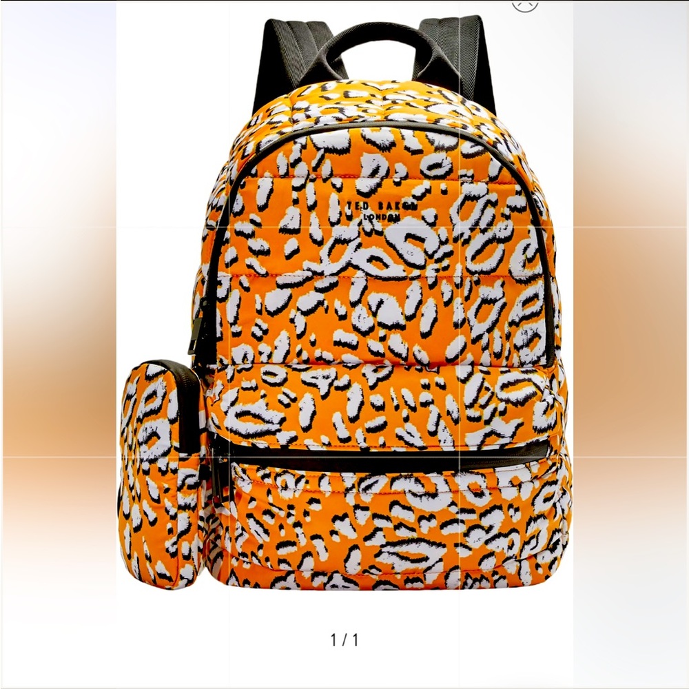 TED BAKER LONDON Leopard Print Puffer Backpack Yellow NWT